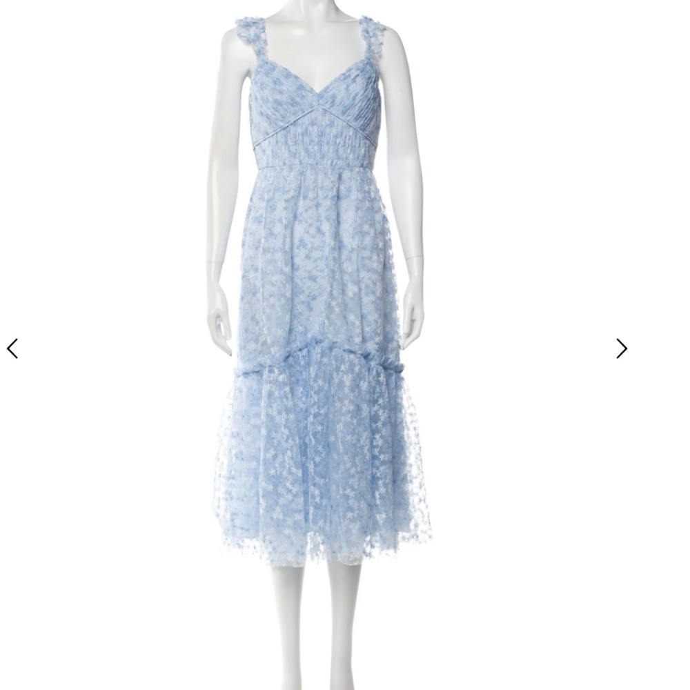 Monique Lhuillier Light Blue Lace Midi Dress